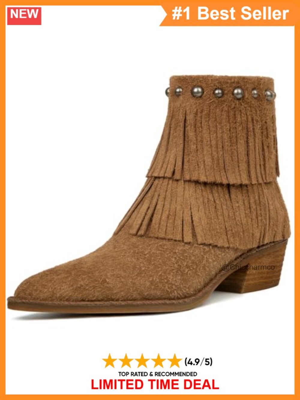 Genuine Suede Fringe Pointed Toe Ankle Boots with Zipper